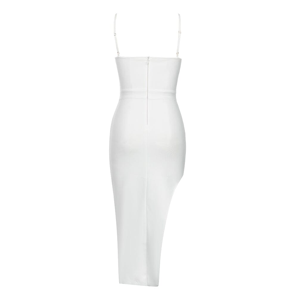 Strapy Thigh Slit Midi Dress in White