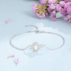Moonstone surging gibbous moon bracelet with 925 silver