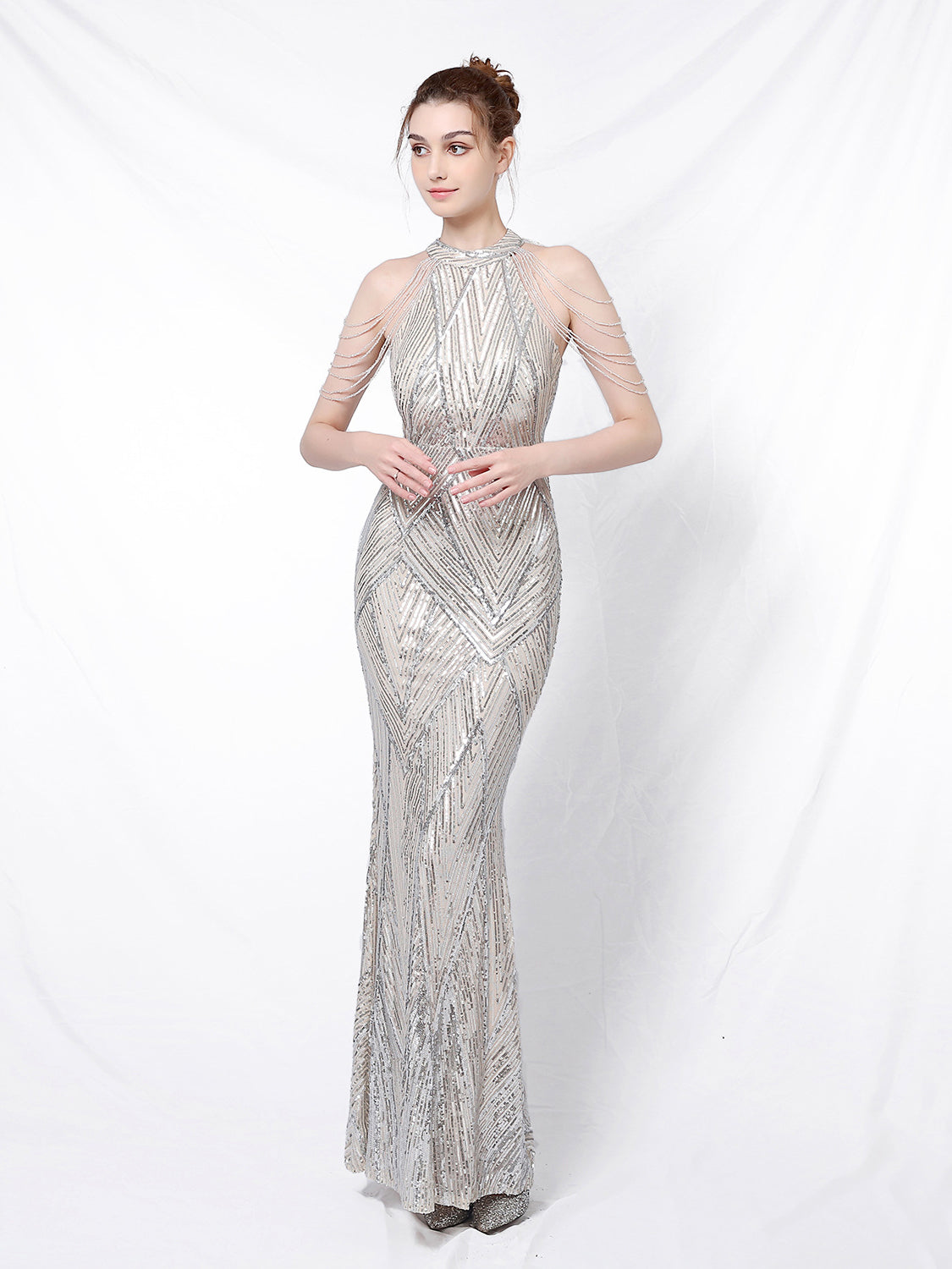 Elegant long fishtail evening dress