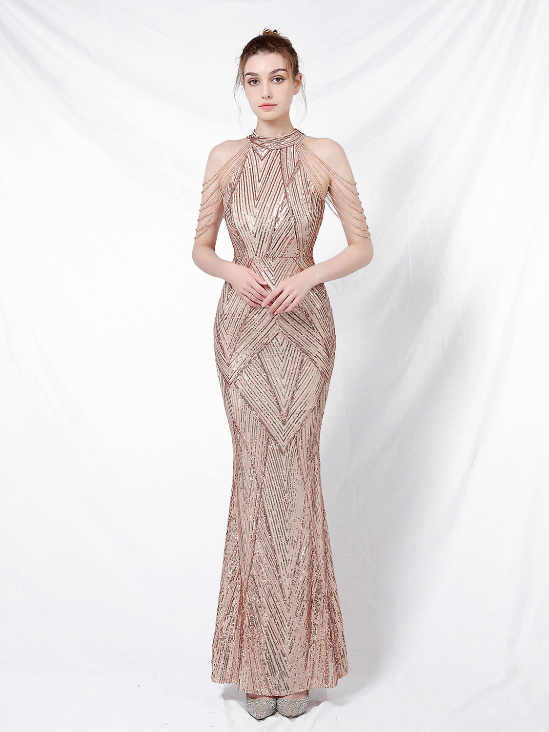 Elegant long fishtail evening dress