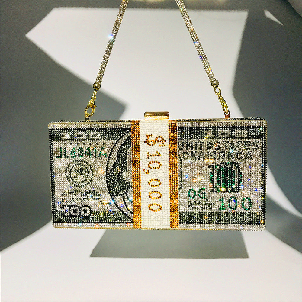 Bolso de mano con diamantes de imitación en forma de dólar, 2110