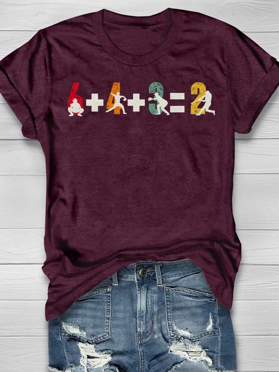 Baseball 6+4+3=2 Print Kurzarm-T-Shirt