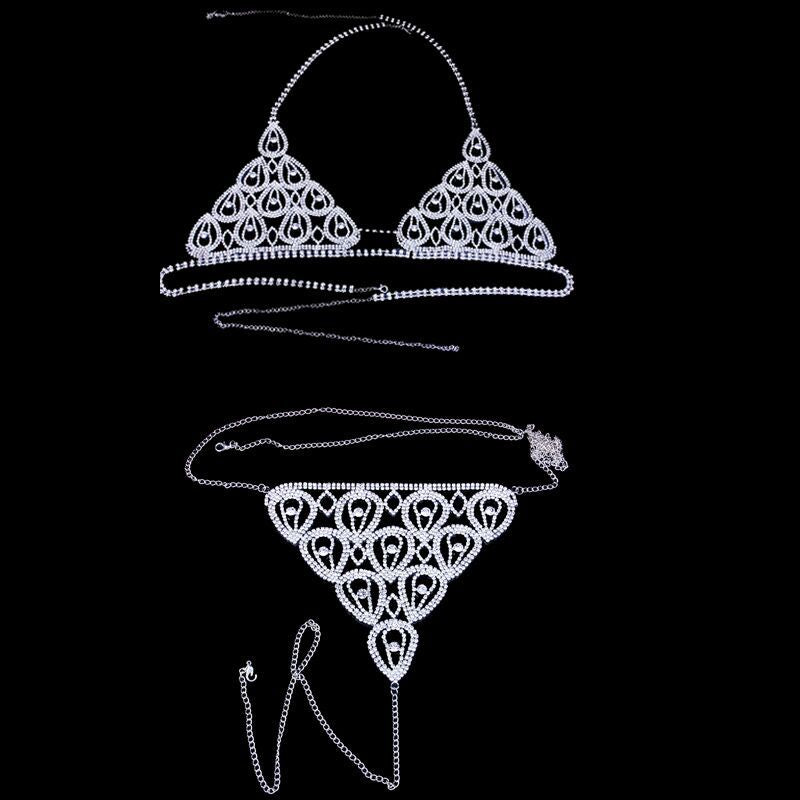 Rhinestone Jewelry Body Chain Bra Panty Set XG2191(Suitable for all sizes)