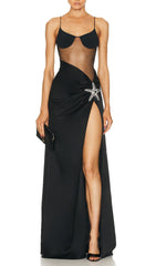 Starfish Embellished Mesh BodIce Maxi Dress in Black