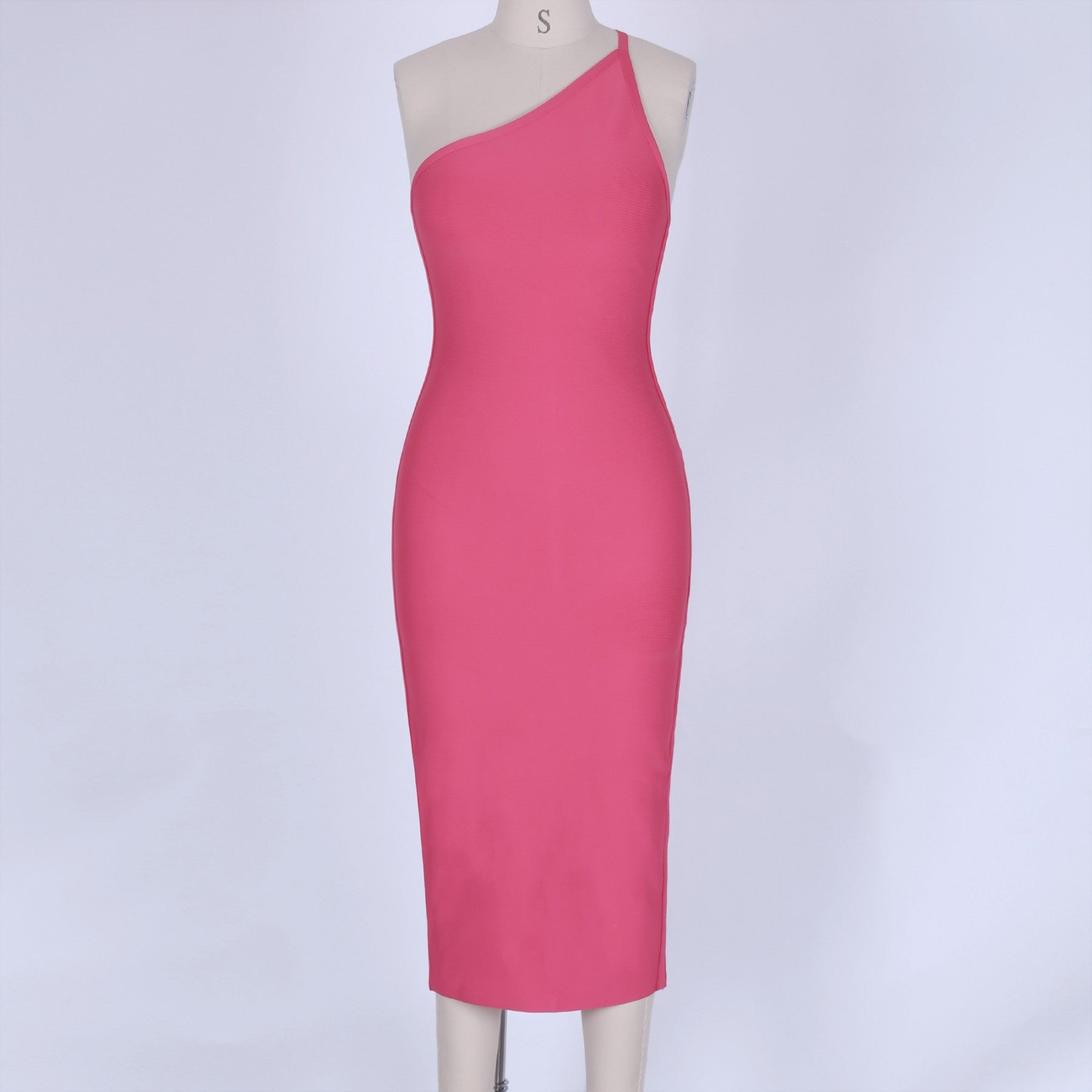 One Shoulder Sleeveless Asymmetrical Over Knee Bandage Dress HK054