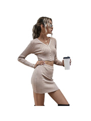 Pure color knit sweater short skirt two-piece suit