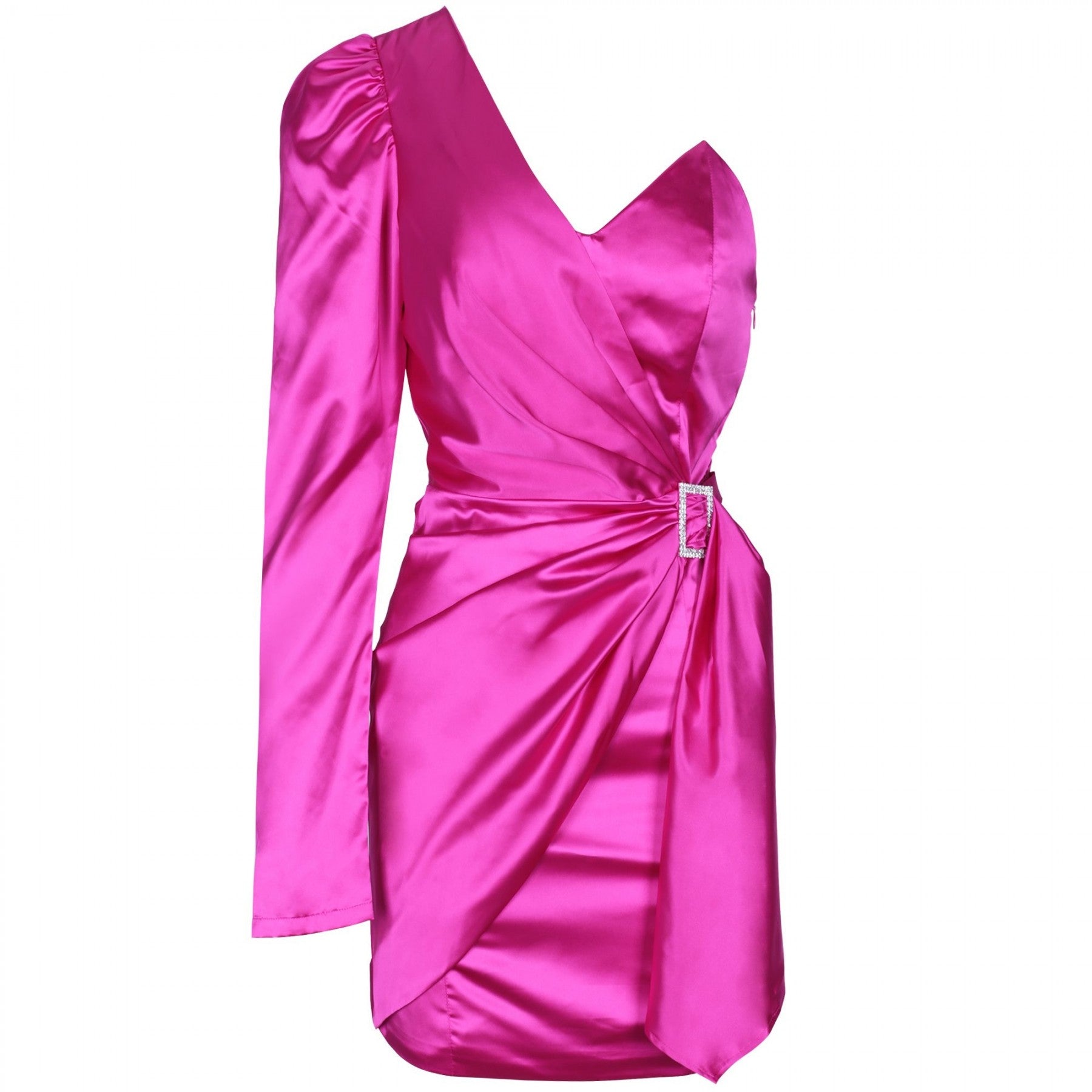 Vestido mini ajustado asimétrico de manga larga con un solo hombro HI1105