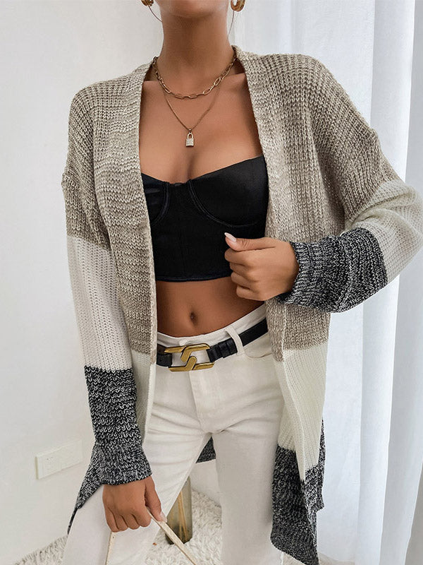 Cardigan Mid-length Colorblock Sweater