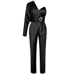 One Shoulder Long Sleeve Asymmetrical Bodycon Jumpsuit