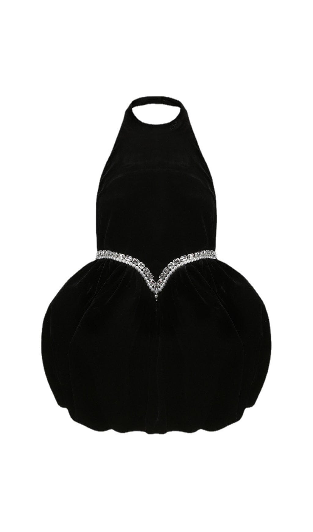 Minivestido de terciopelo con cuello halter en negro