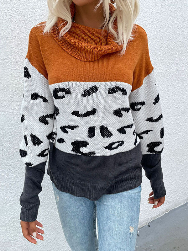 High Neck Leopard Print Sweater