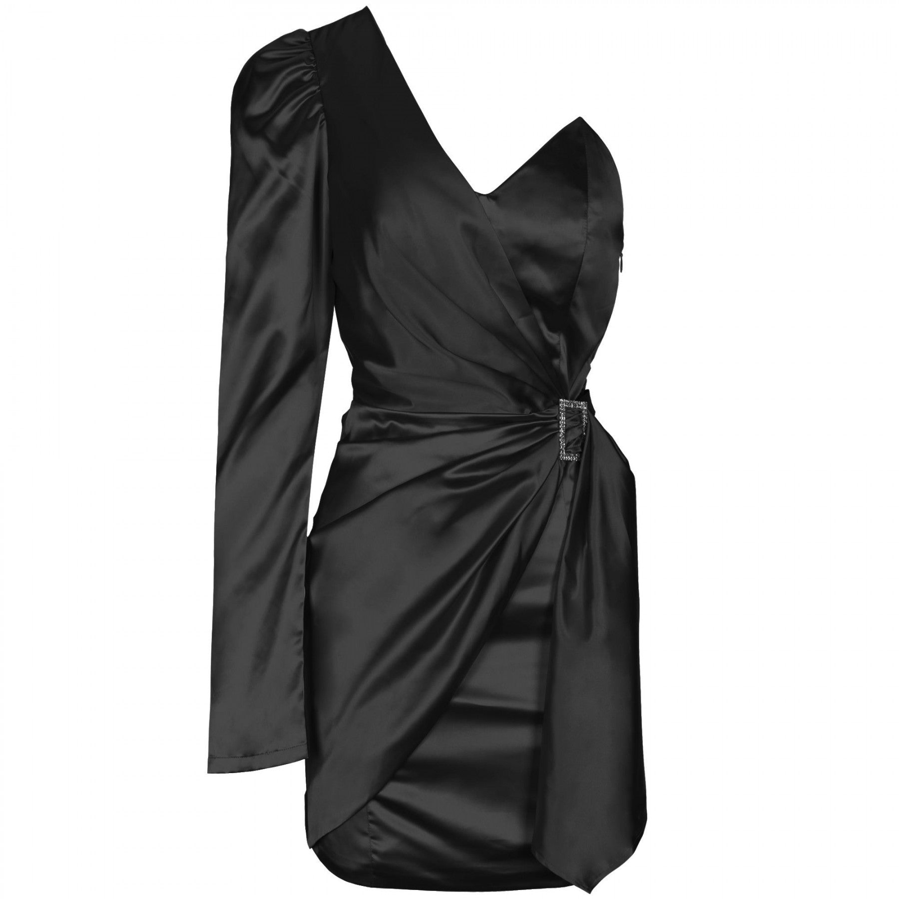 Vestido mini ajustado asimétrico de manga larga con un solo hombro HI1105