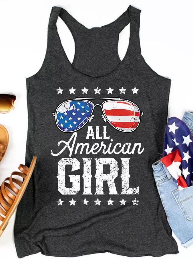 Camiseta sin mangas con espalda nadadora y bandera de estrellas de All American Girl 