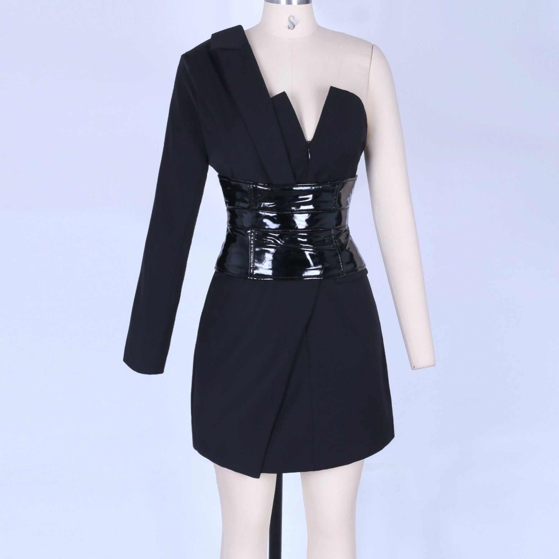 One Shoulder Long Sleeve Asymmetrical Mini Bodycon Dress H0196