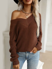Solid Color v-neck Knitted Sweater