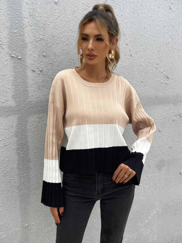 Round Neck Long Sleeve Knitted Sweater