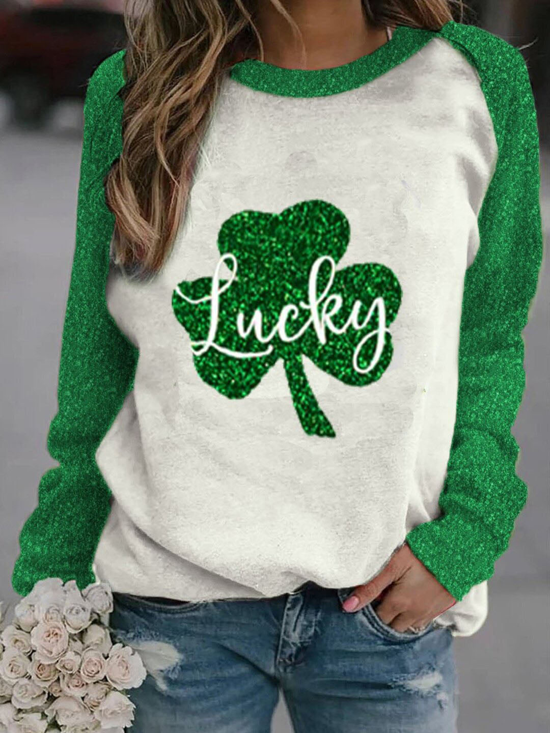 Bedrucktes lockeres Sweatshirt