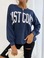 Round Neck Blue Letter Sweatshirt