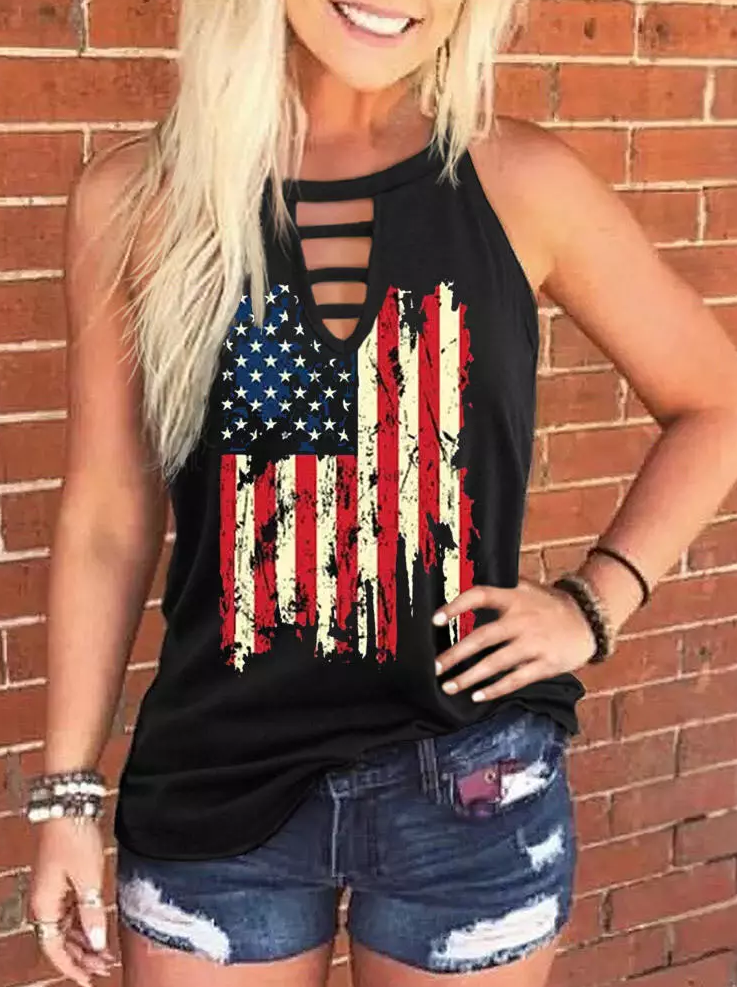 American Flag Hollow Out Tank