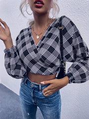 Striped Plaid V-Neck Shirt