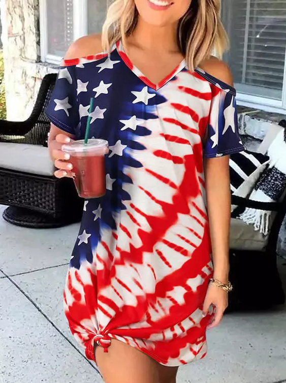 American Flag Star Cold Shoulder Mini Dress