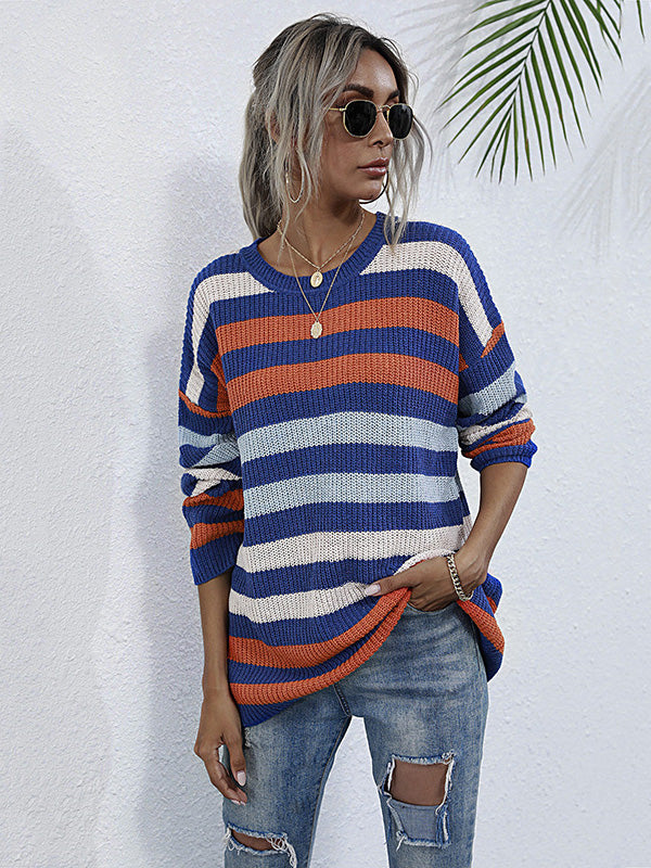 Striped Crew Neck Knit Sweater