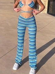 Low-rise Striped Printed Straight-leg Pants