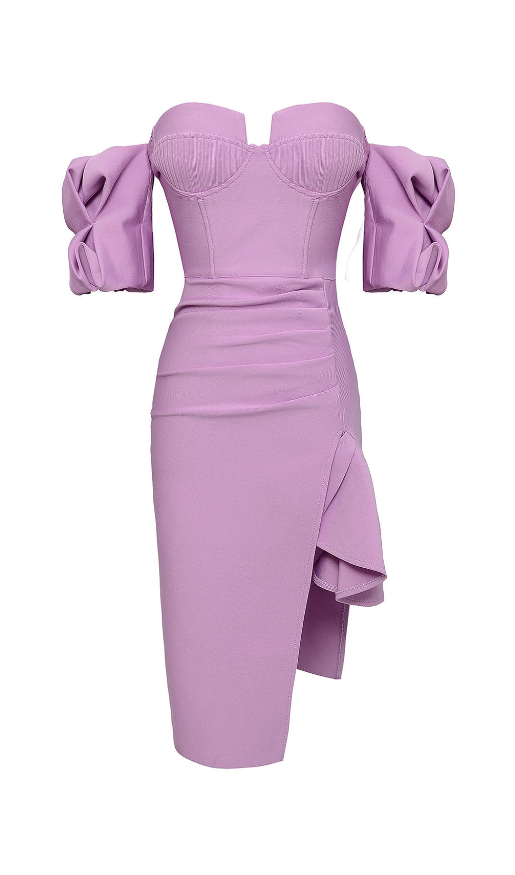 Strapless Draped Sleeve SlitS Bandage Midi Dress