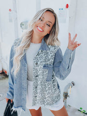 Printed Stitching Ripped Fringed Jacket
