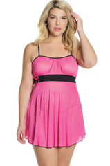 2 PC. Gathered Mesh Babydoll With Crisscross Strap | Plus Size