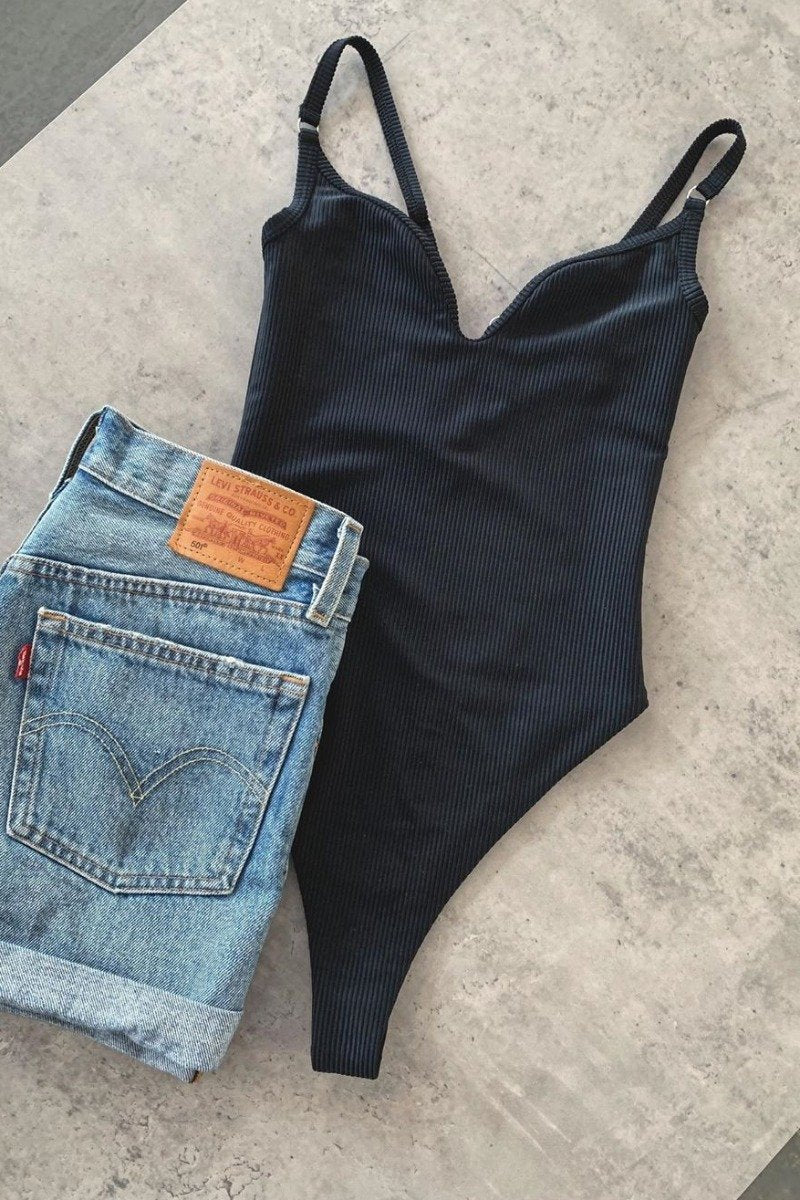 Skinny Black One-piece Swimsuit