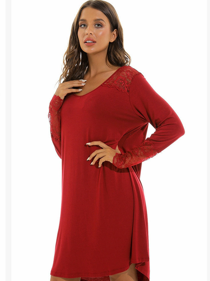 Women's Casual Loose Solid Color Knitted Cotton Nightgown