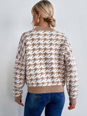 Retro Hahnentritt-Strickpullover 