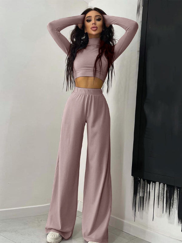 High Neck Long Sleeve Trousers Suit