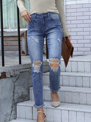 Ripped Fringed Straight-leg Jeans