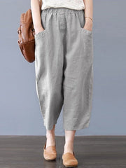 High Waist Pocket Cotton Linen Trousers