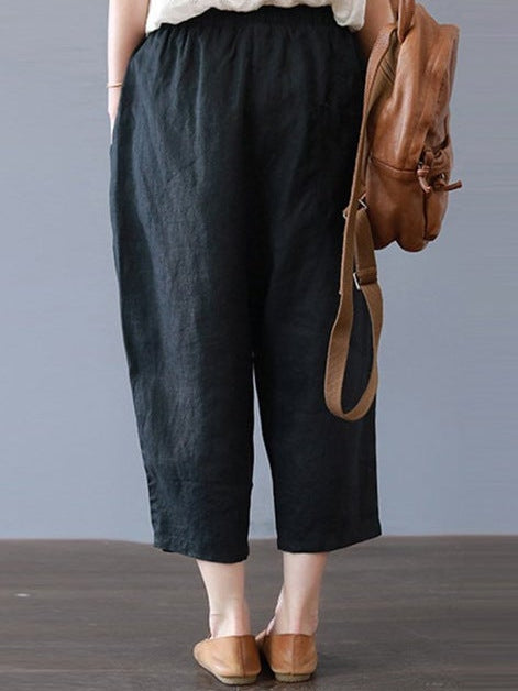 High Waist Pocket Cotton Linen Trousers