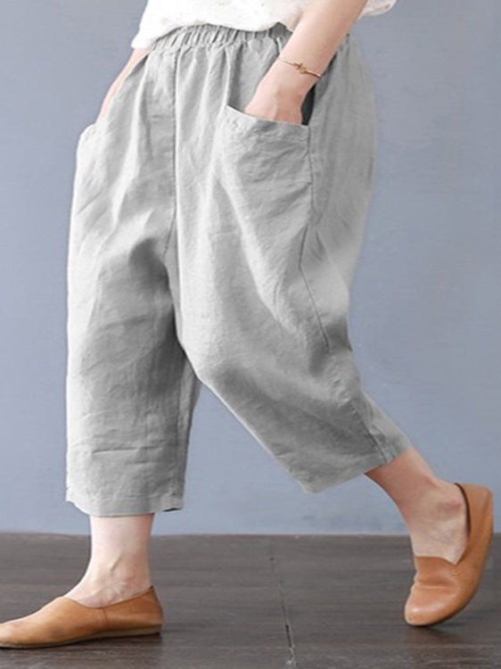 High Waist Pocket Cotton Linen Trousers