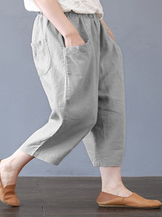 High Waist Pocket Cotton Linen Trousers