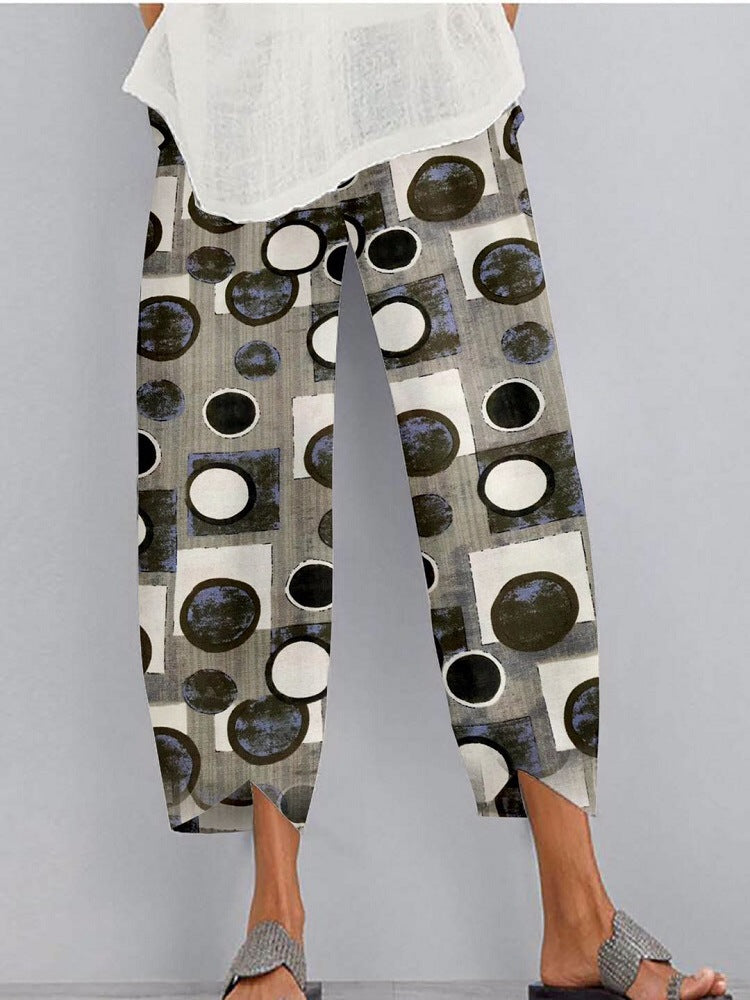 Printed Elastic Waist Pocket Trousers