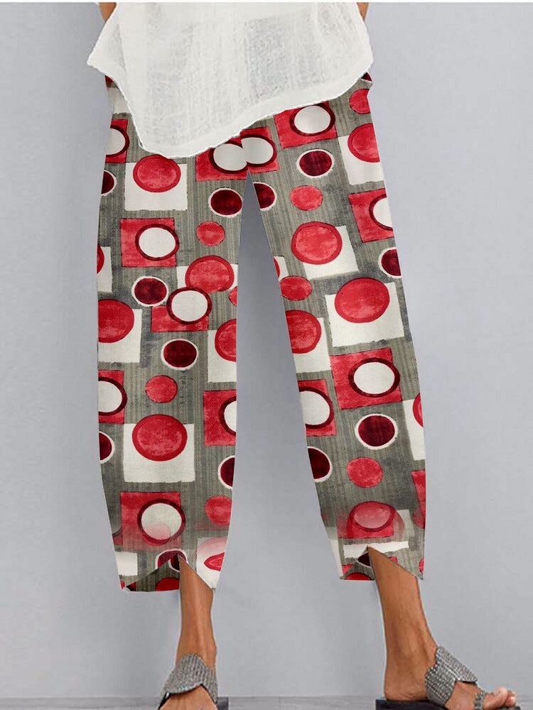 Printed Elastic Waist Pocket Trousers