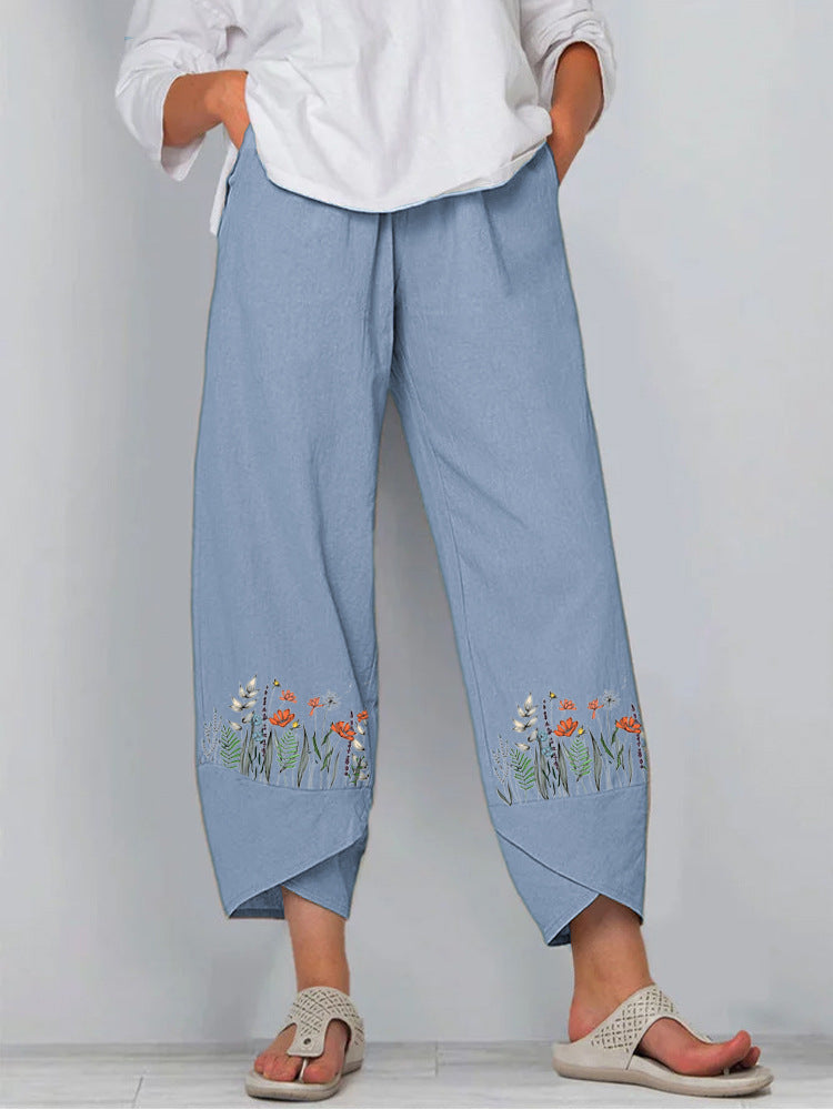 Pantalones con bolsillos y cintura elástica estampados 