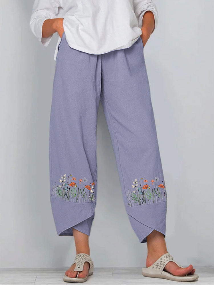 Pantalones con bolsillos y cintura elástica estampados 