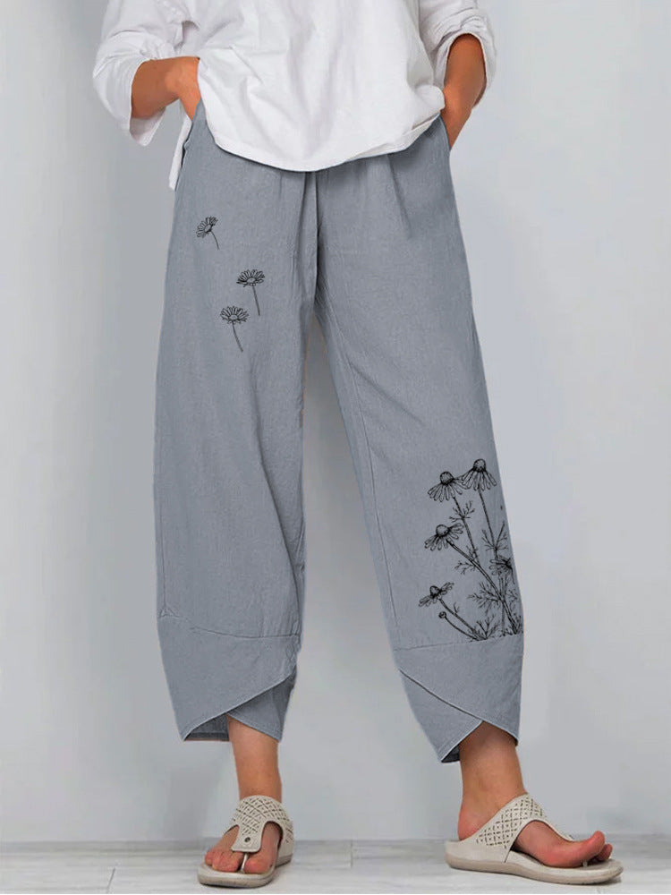 Printed Elastic Waist Pocket Trousers