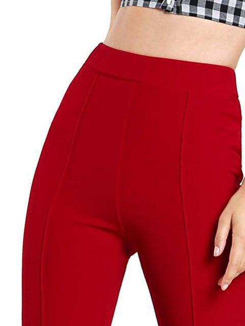 Pantalones acampanados de moda con cintura alta elástica 