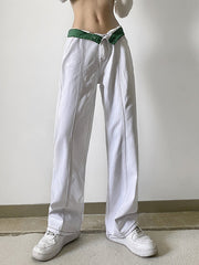 High Waist Slim Top Line Contrast Casual Pants