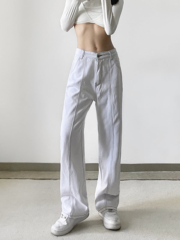 High Waist Slim Top Line Contrast Casual Pants