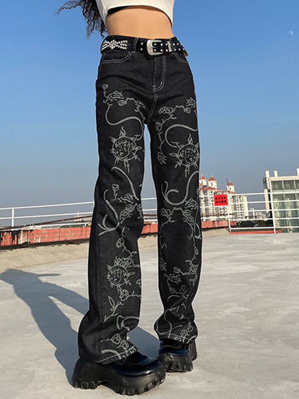 Printed Straight Fit Slim Fit Jeans