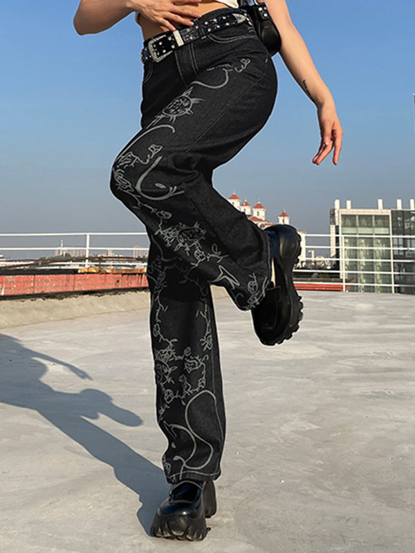 Printed Straight Fit Slim Fit Jeans