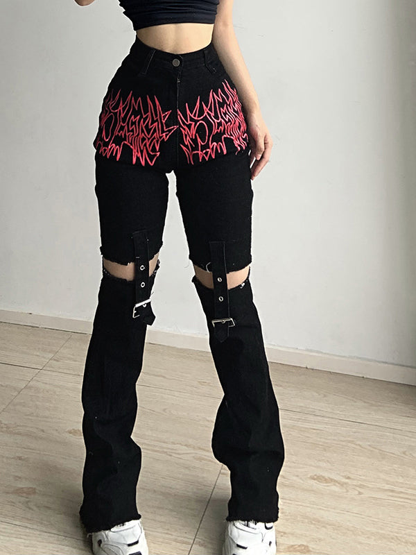 Metal Buckle Hot High Waist Jeans